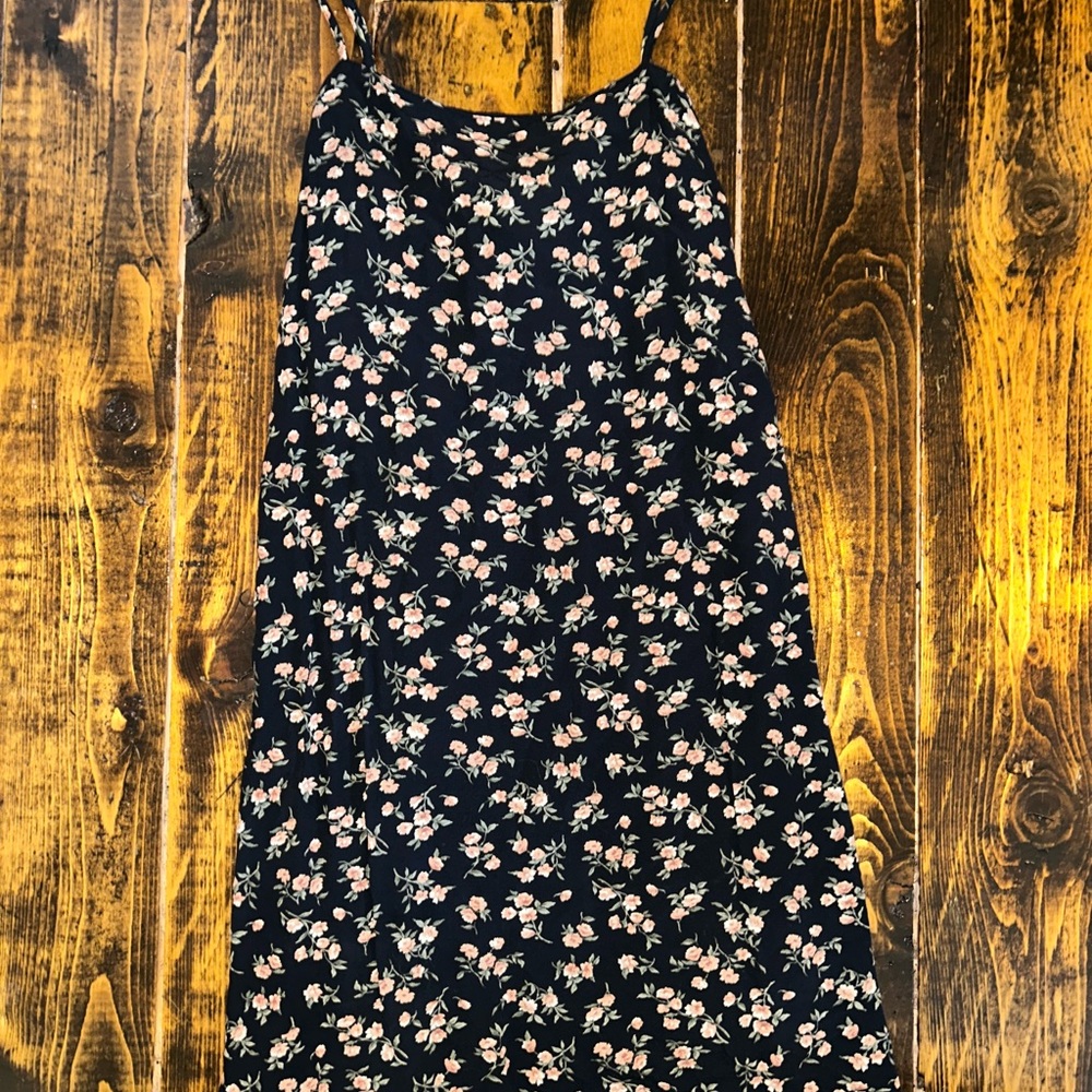 Aerie Black Floral Spaghetti Strap Dress